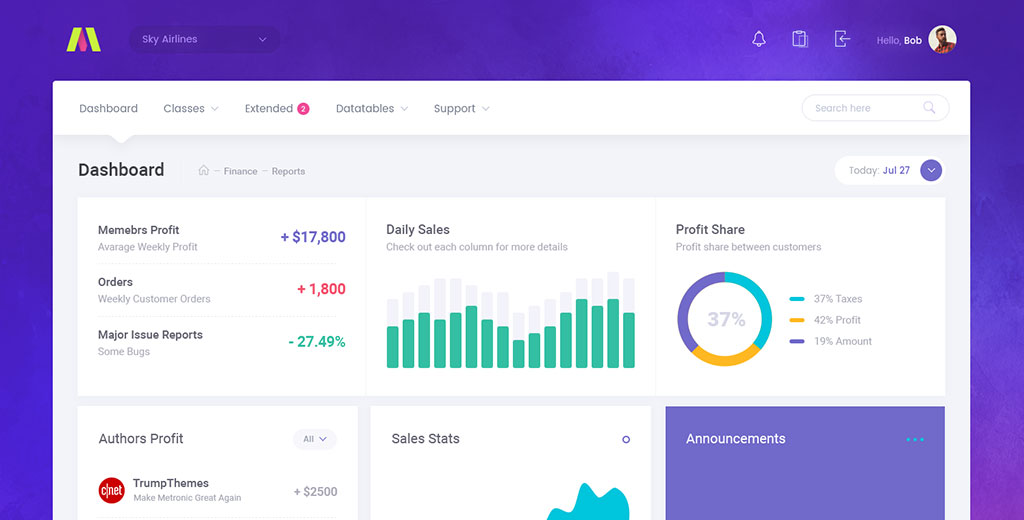 仪表板界面模版PSD免费下载(附html5源码)