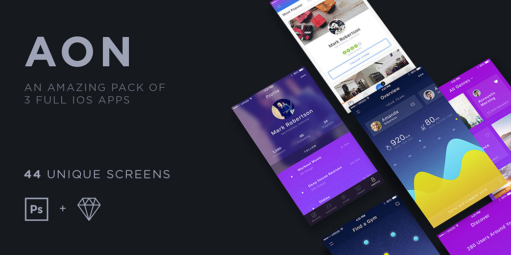 包含3套漂亮的iOS应用程序UI工具包AON下载