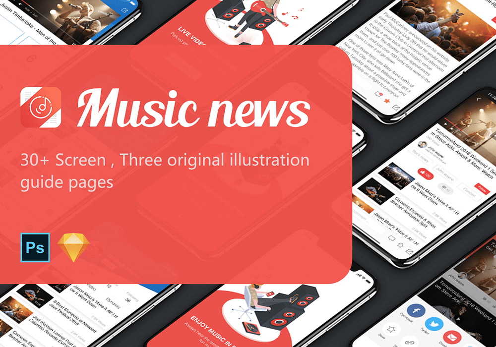 音乐新闻资讯手机APP UI工具包Music News UI Kit