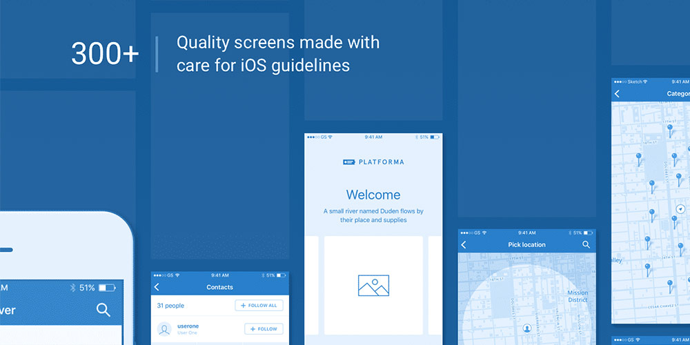 移动手机APP原型设计终极线框UI套件Platforma for iOS