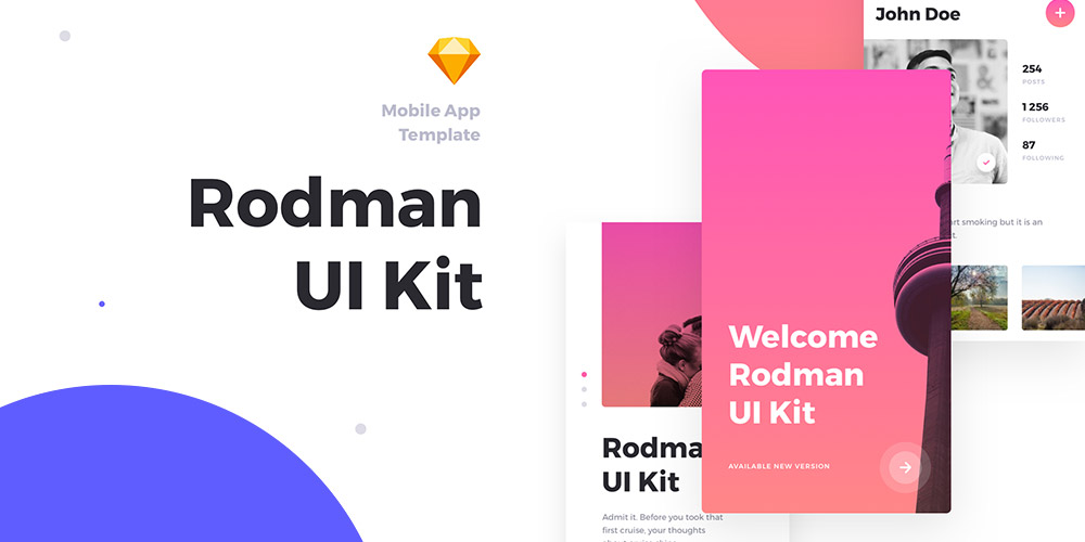 旅行度假社交媒体移动APP UI工具包Rodman Mobile UI Kit