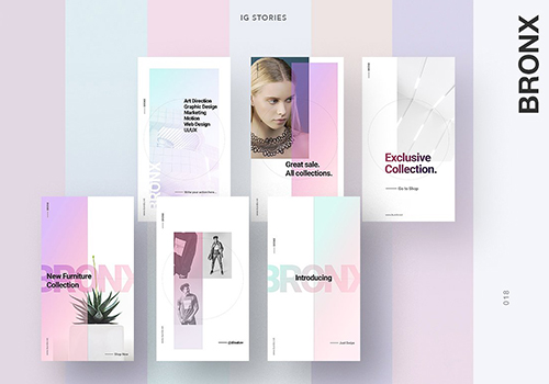 多用途Instagram朋友圈社交配图版式素材 BRONX Light Instagram Stories Pack