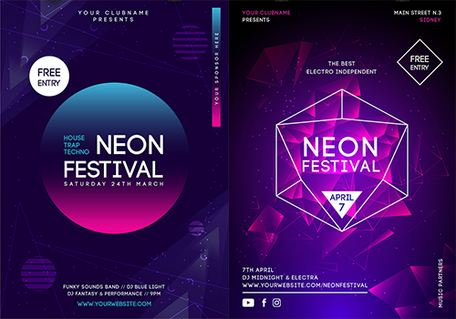 电音节概念矢量节日海报模板素材 (AI, EPS)