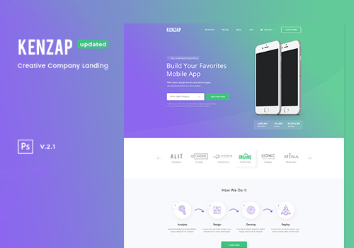 创意公司登陆页面PSD模板Kenzap