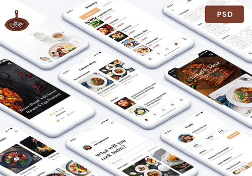 烹饪食谱兴趣爱好APP UI工具包 Recipe App PSD UI Kit