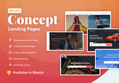 初创公司多类别网页设计模板Concept Landing Page Template