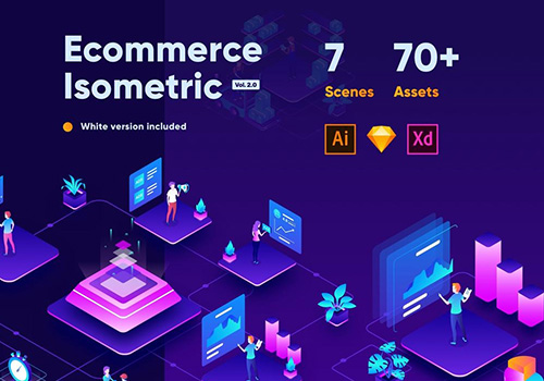 2.5D矢量等距电商在线购物商业插画素材 Isometric Ecommerce