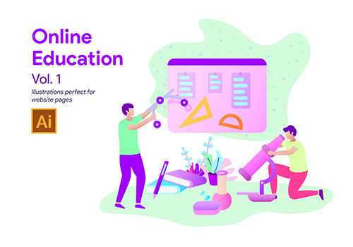 在线教育培训概念矢量插画素材 Online Education