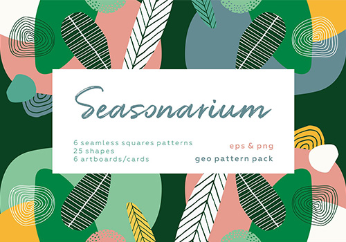 抽象手绘植物图案合集包 Seasonarium. Abstract botanical set
