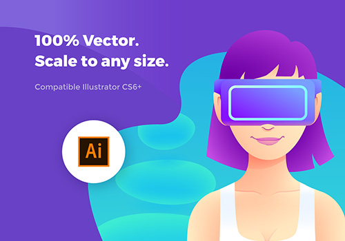 6个VR生活方式虚拟现实矢量插图合集 VR Lifestyle Illustrations