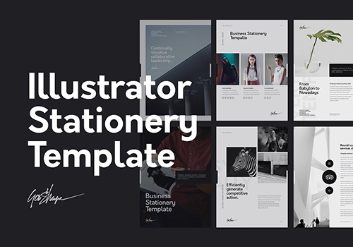 简洁黑白商务杂志画册设计模板Nano Illustrator Stationery Template