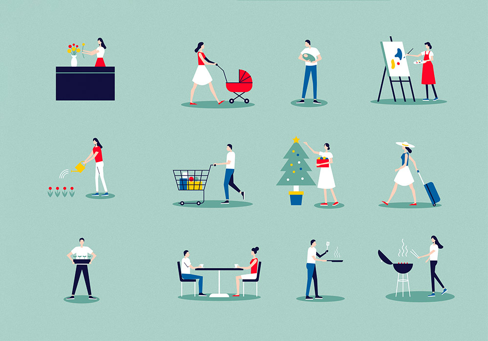 各行业人物运动休闲娱乐日常扁平化插画