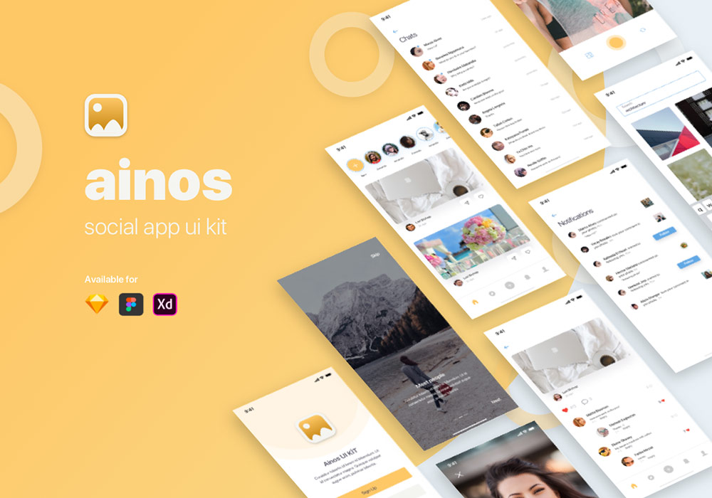 清新简洁社交图片分享移动应用界面模板 Ainos Social App UI/UX Kit