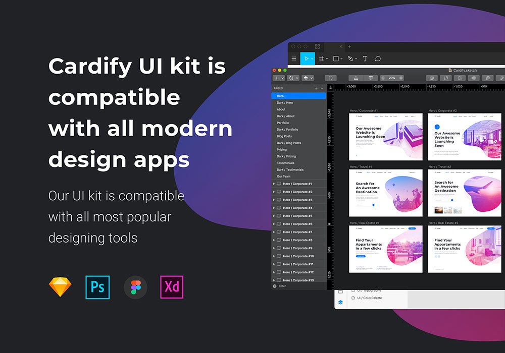 270+明暗主题现代简洁的Web UI工具包 Cardify Startup UI Kit