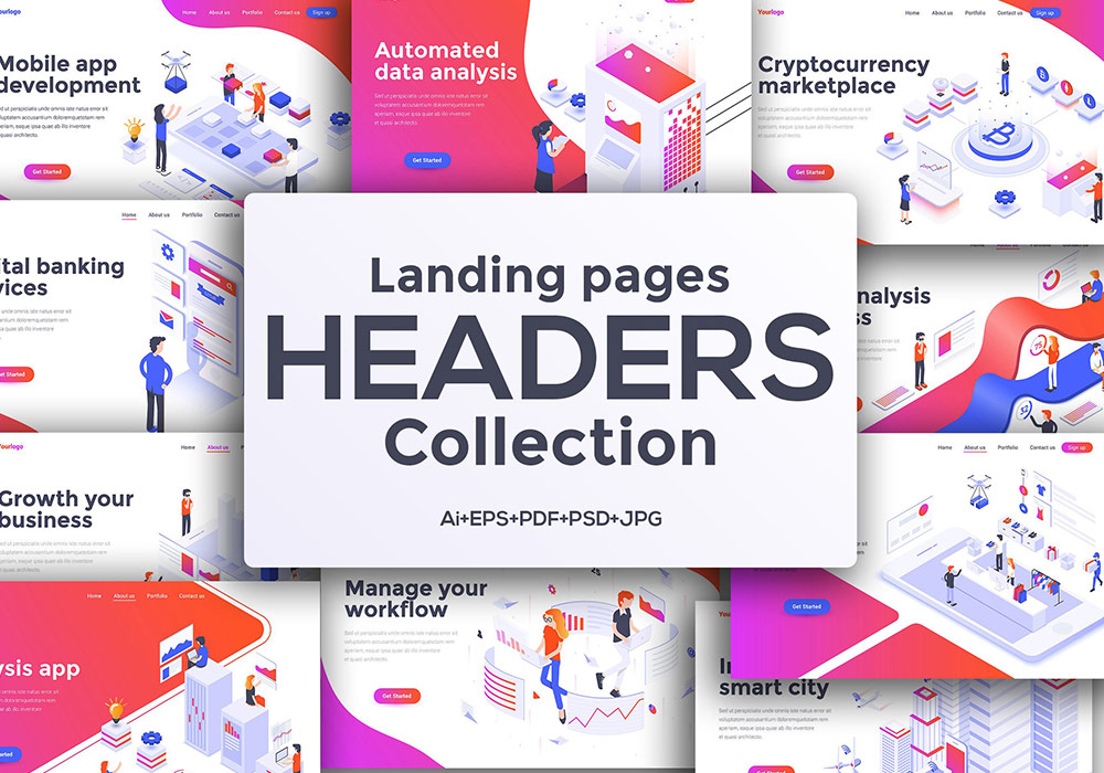 现代平面设计等距2.5D概念海报 Modern flat design isometric