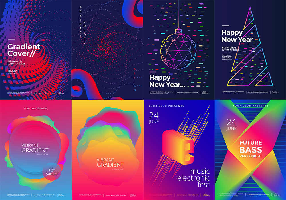 抽象科技线条音乐节流线彩色渐变电影海报背景排版设计矢量素材