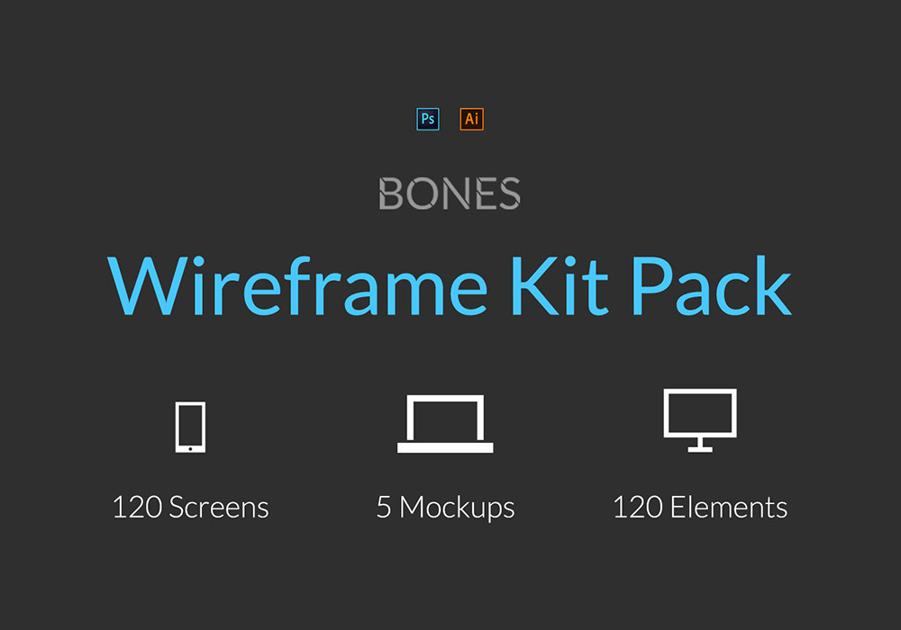 APP和网页线框套件工具包Bones Wireframe Kit Pack