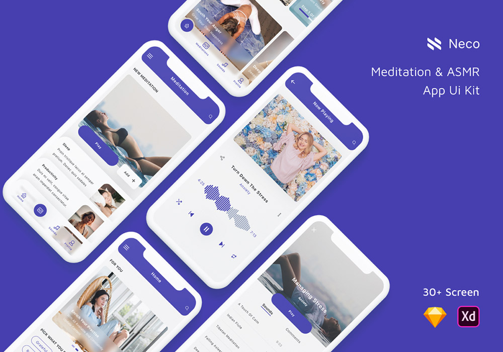 高品质瑜伽冥想移动APP界面工具包 Neco App Ui Kit