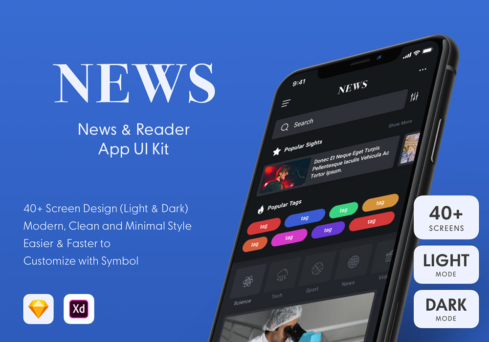 新闻媒体博客移动APP界面设计工具包 News & Reader App UI Kit