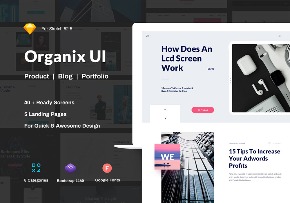 高端简约综合界面Web网页UI工具包 Organix UI Kit