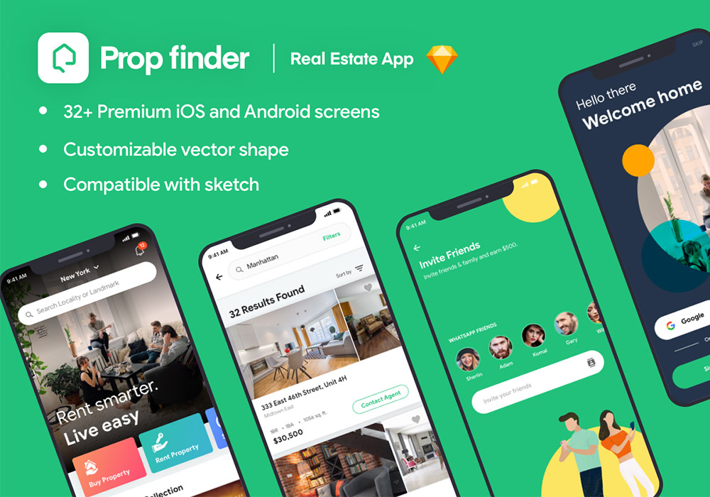 租房移动应用APP界面UI工具包 Prop Finder UI Kit