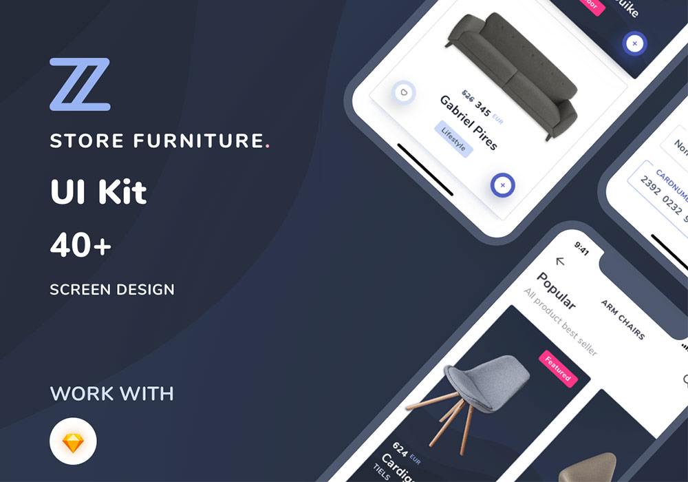 高品质电子商务移动APP应用程序界面UI工具包 Zole Furniture UI Kit