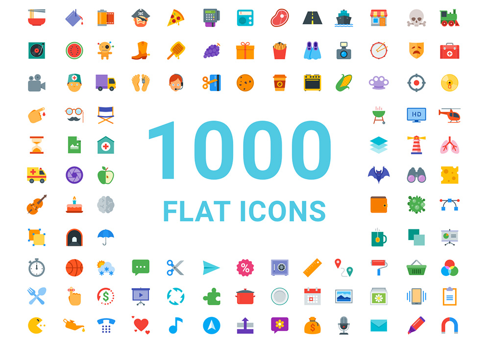 1000个独特的扁平化颜色图标合集 Flat Color Icons