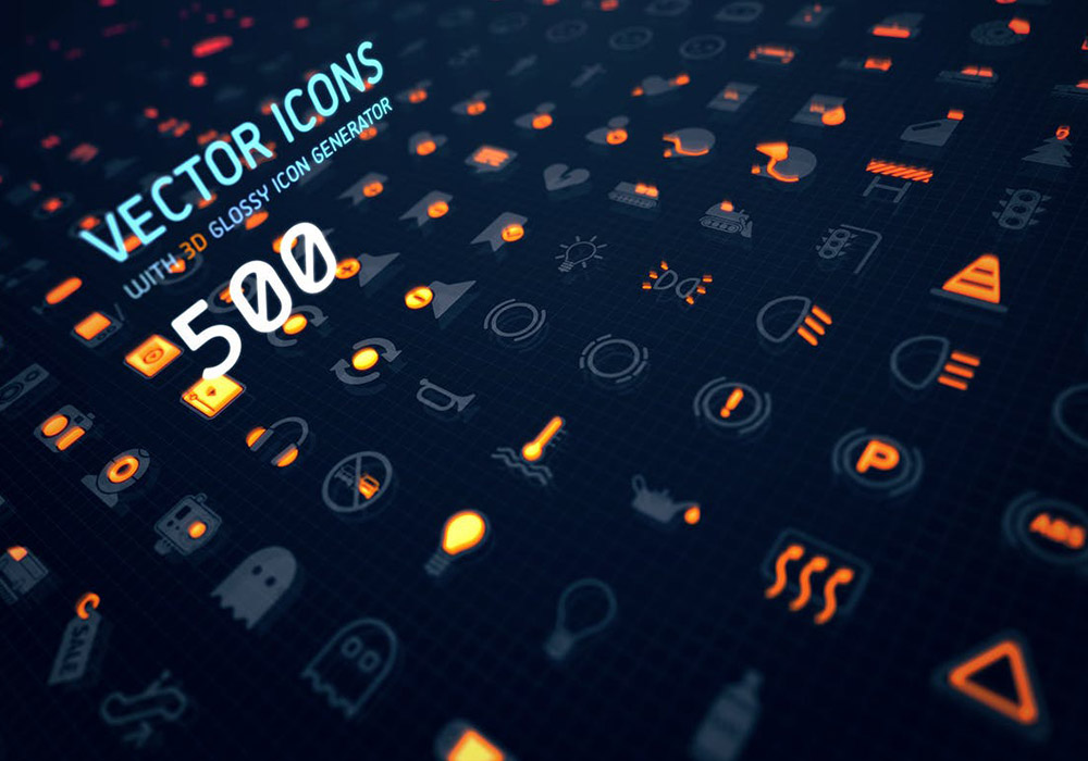 500个矢量图标+3D光泽图标生成器 500 Vector icons + 3D glossy icon generator