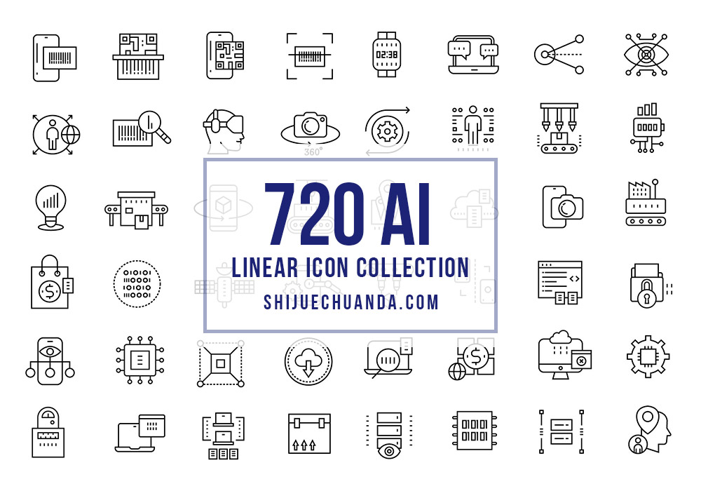 720个各行业单色线稿矢量app图标网页icon图标素材