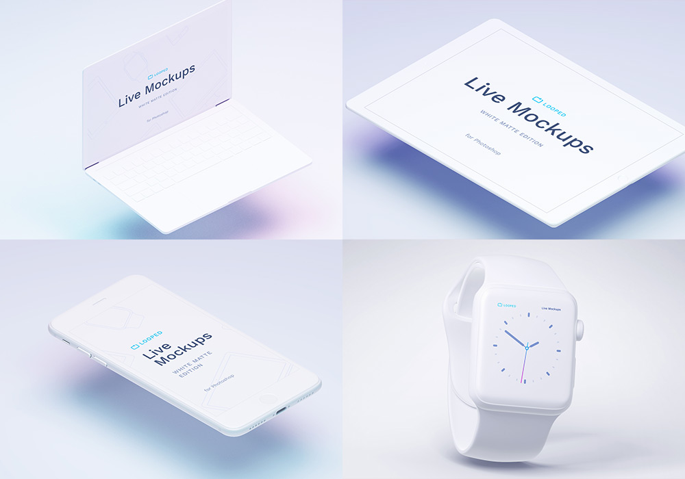 简约白色苹果全线产品多角度样机模板合集