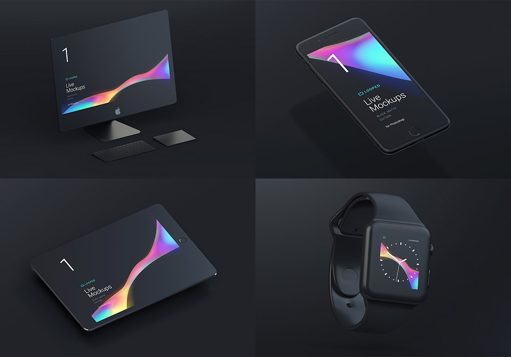 大气黑色苹果全线产品多角度样机模板合集