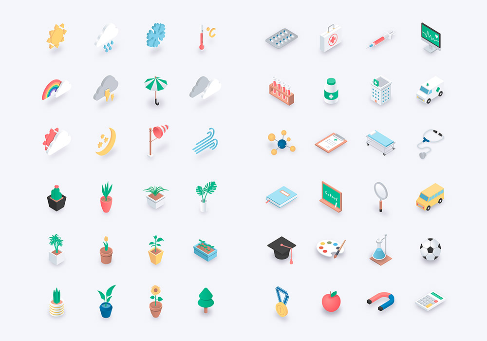 2.5D等距彩色生活日常矢量图标素材合集