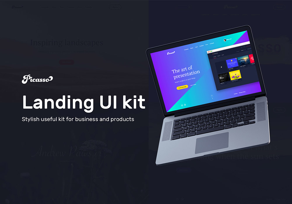 时尚登陆页面UI工具包 Picasso Landing UI Kit