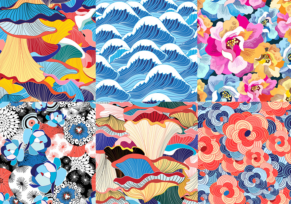 浮世绘风格矢量纹理背景图案合集 Vector pattern