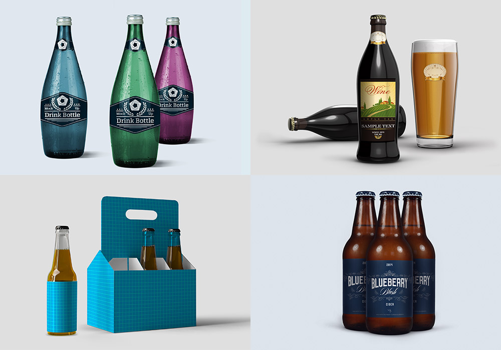 28款啤酒瓶啤酒杯品牌LOGO贴图智能样机模板