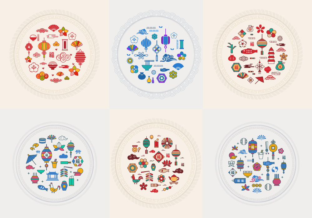 15类传统节日彩色风格Ai矢量图标素材合集