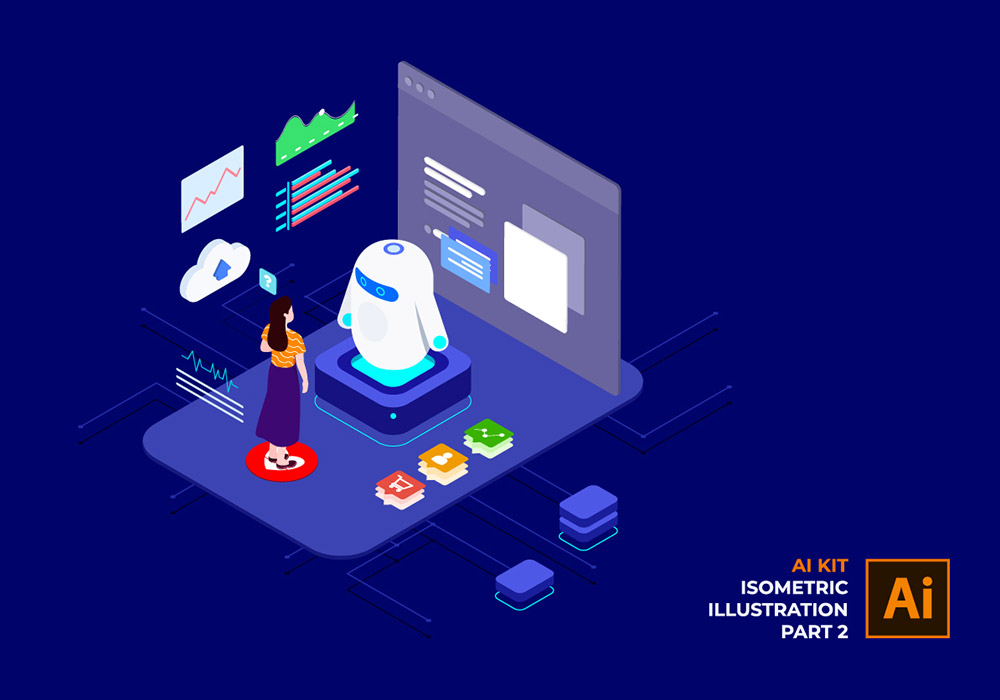 人工智能等距插画工具包 AI Kit Isometric Illustration