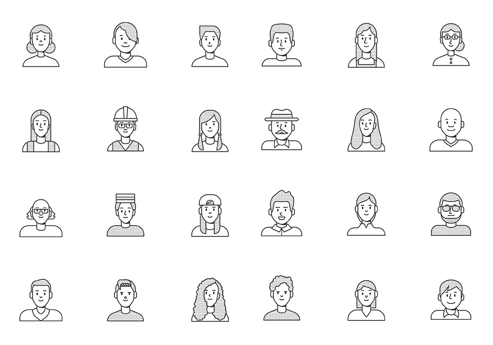 各行业人物头像单色风格线稿Ai矢量图标