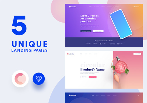5个漂亮Web和App应用程序登陆页面模板 Circular Unique Landings