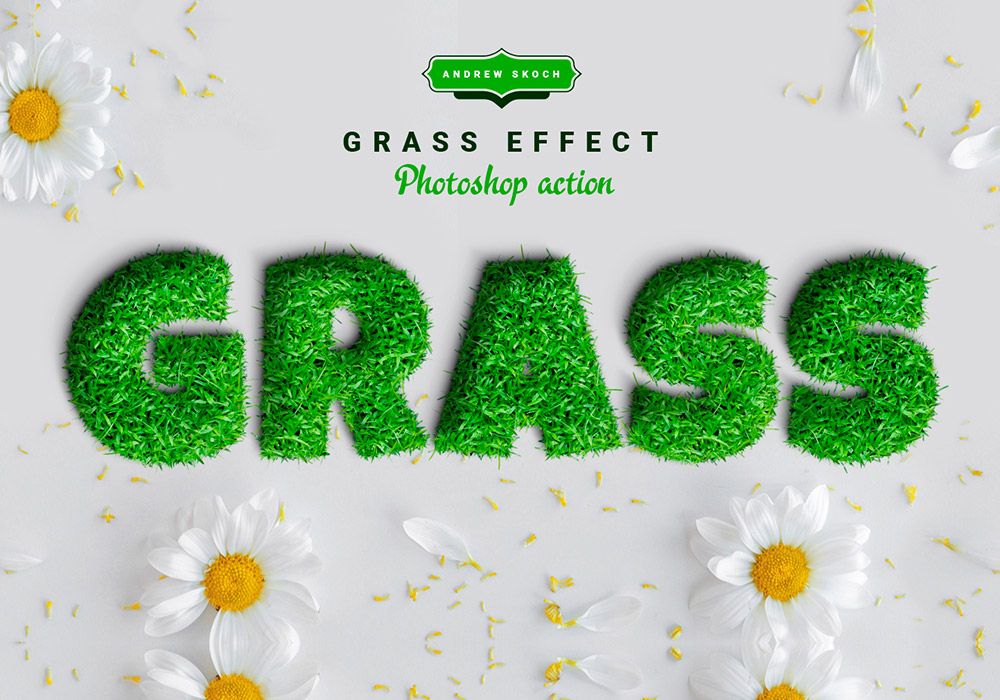 草地文字效果PS动作 Grass Photoshop Action