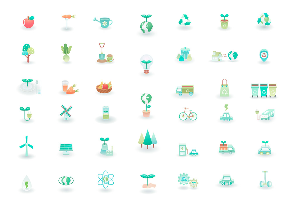 简约2.5D效果绿色蔬菜农场网页设计移动应用APP矢量图标素材