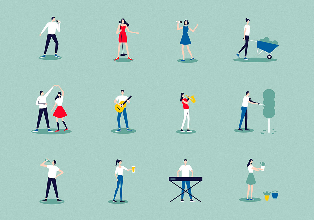 日常生活场景扁平化插画AI矢量设计素材