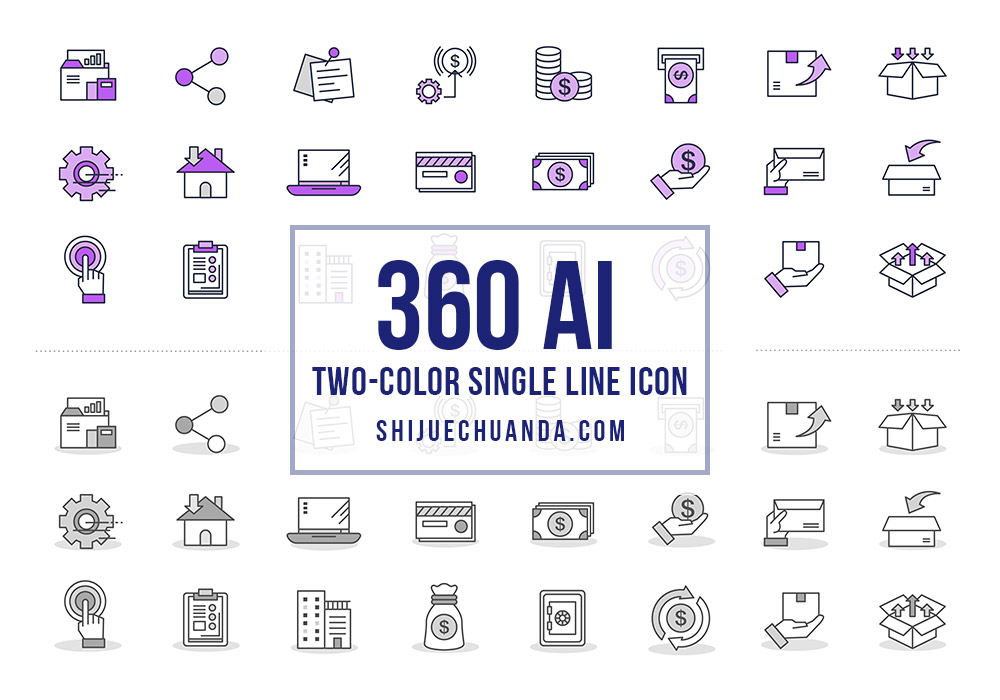 双色单线风格网页设计移动应用APP矢量图标素材