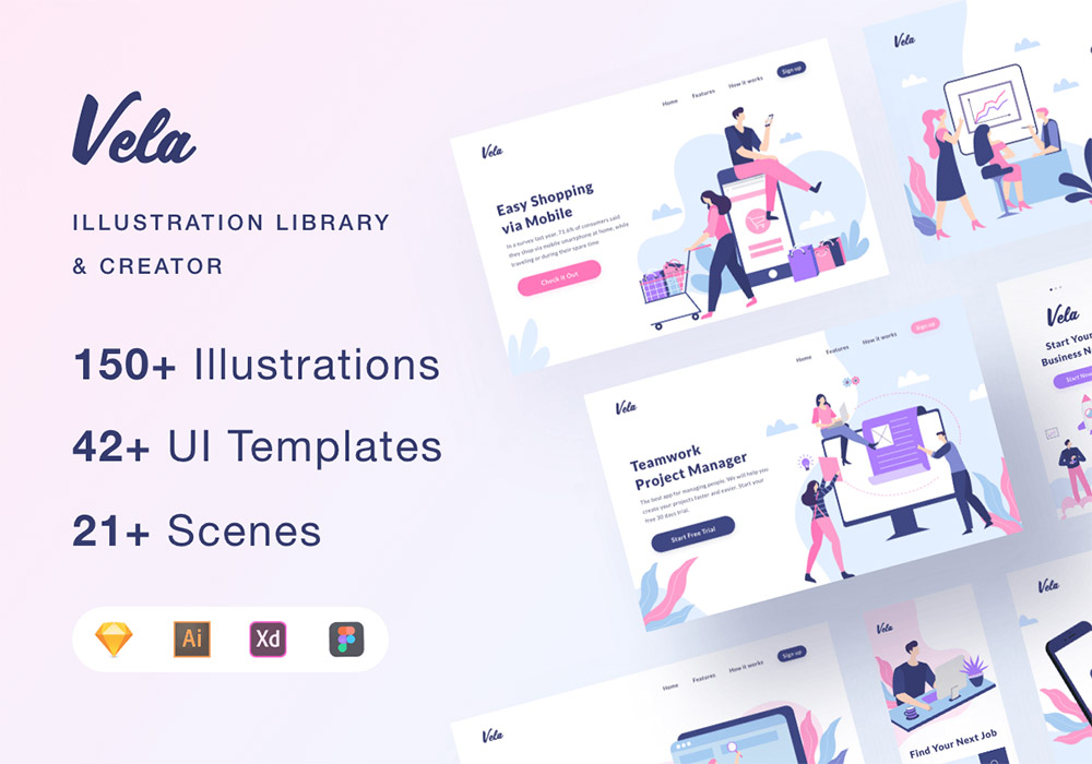 150+ Web和移动UI插画库  Vela Illustration Library