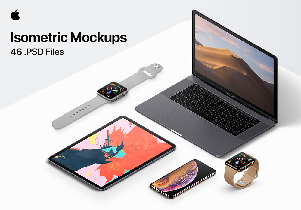Apple苹果设备全家桶等距PSD分层样机模板