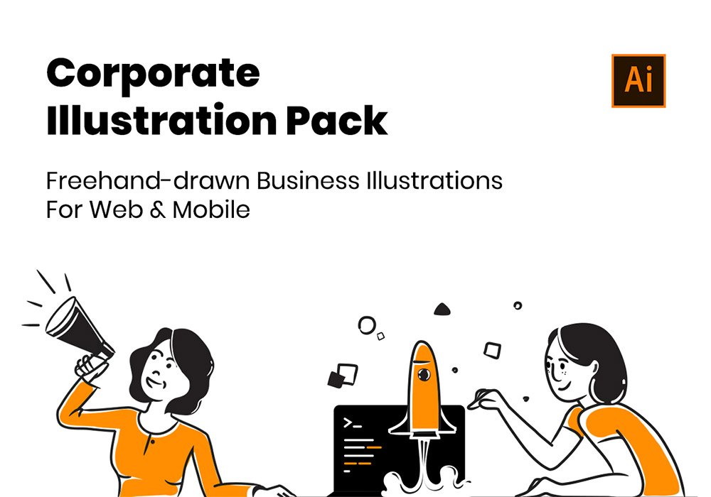 Web和移动设备彩色手绘商业插图 Corporate Illustration Pack