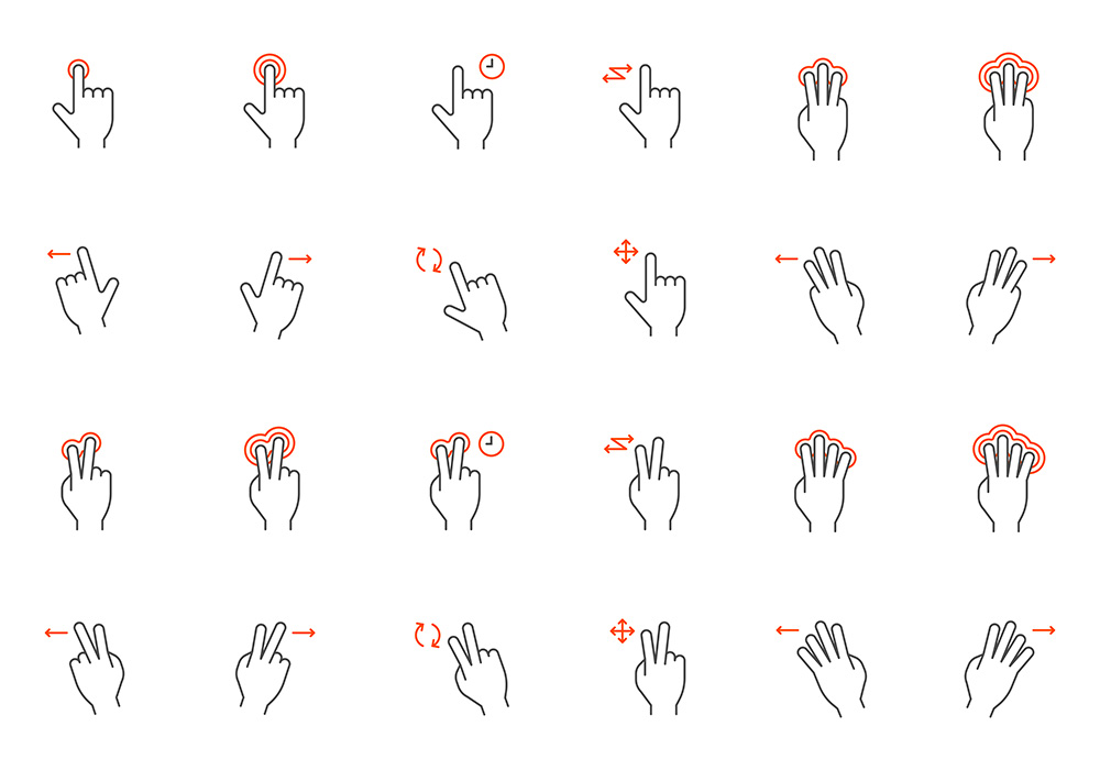 趣味手势线性手势操作图标矢量设计素材