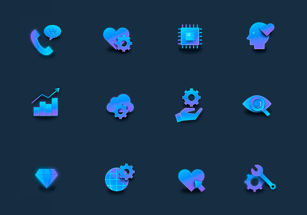 蓝色科技发光扁平化商务商业AI矢量图标素材