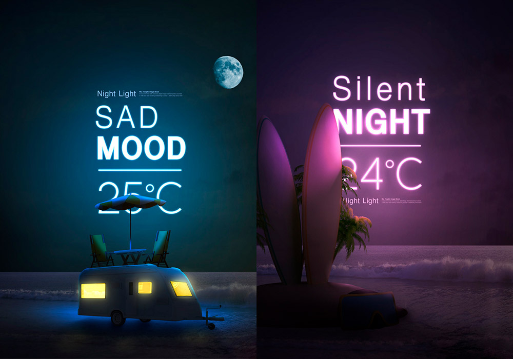 霓虹灯发光字体效果广告宣传海报PSD素材合集