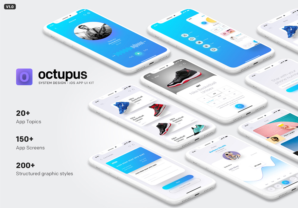 社交应用APP界面UI工具包 Octupus iOS App UI Kit